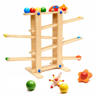Drevená guľová dráha Montessori s labyrintom a guľôčkovou šmýkačkou XXL